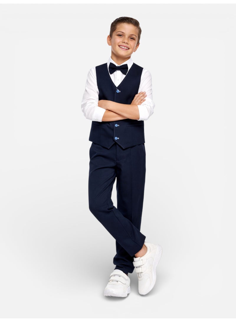 victor and jane Navy Waistcoat, Shirt, Trousers & Bow Tie Set - Image 1